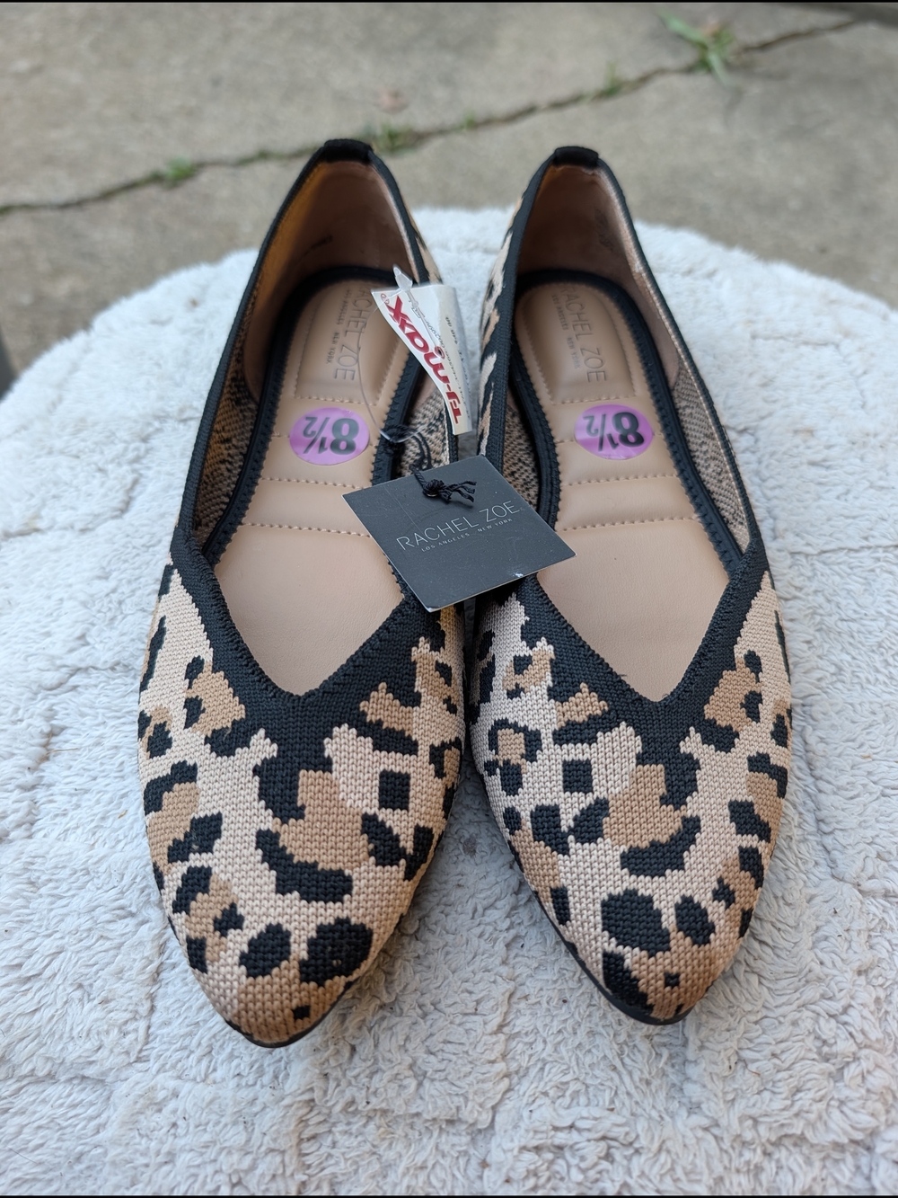 Rachel Zoe Women's Leopard Knit Pointed Toe Flats - Black & Tan